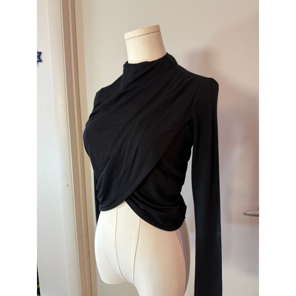 NA-KD Black Crossover Long Sleeve Mock Turtleneck Top – Size Small